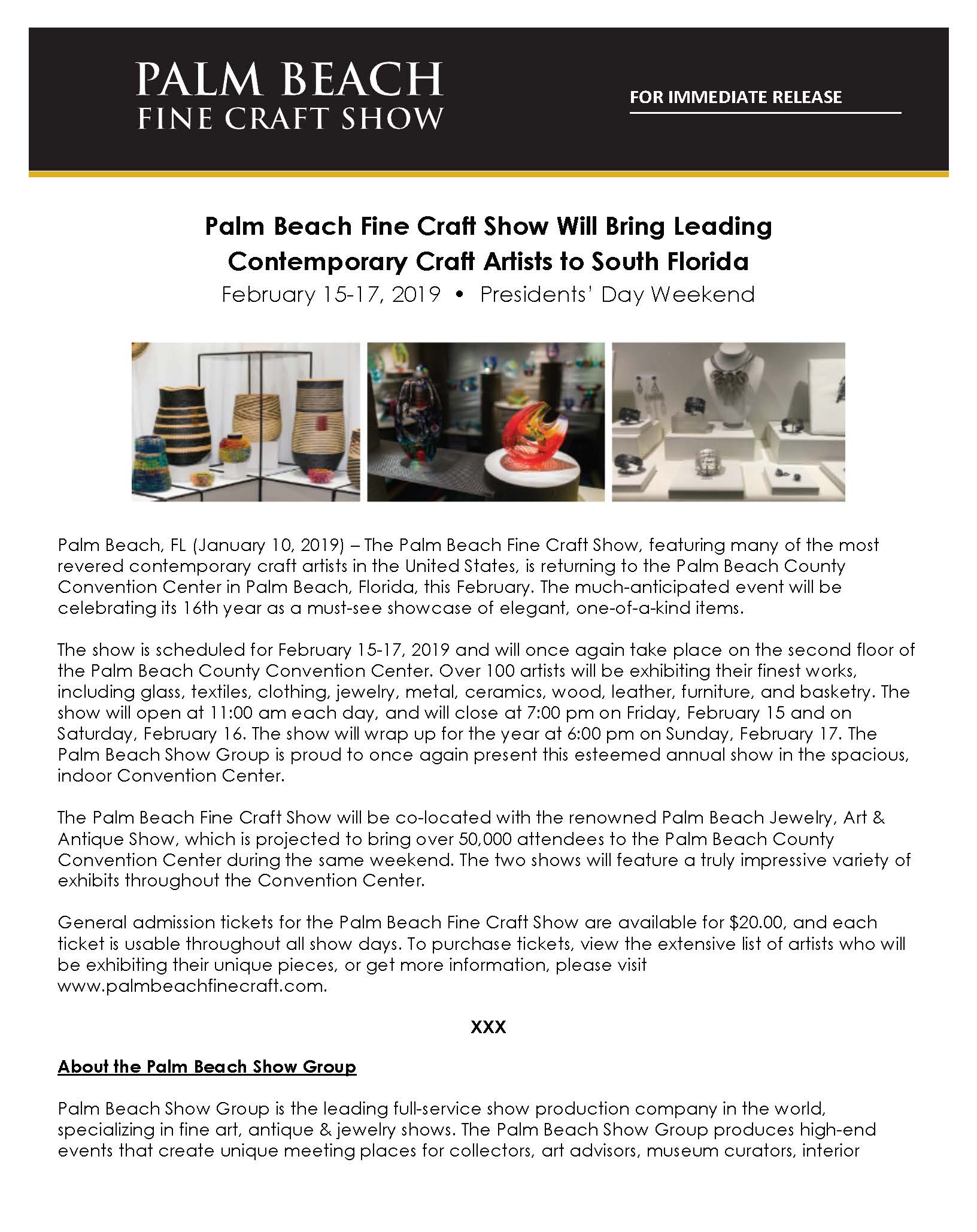 Press Releases Palm Beach Fine Craft Show
