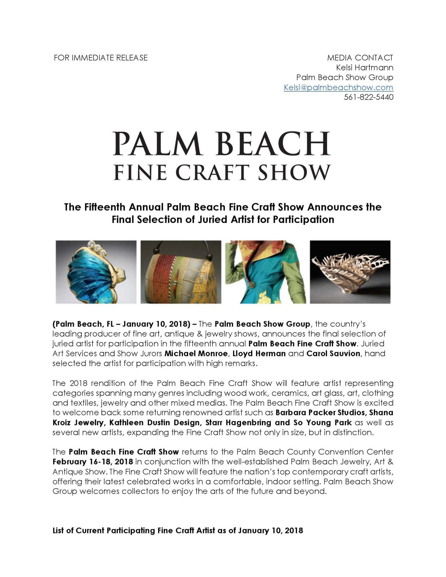 Press Releases Palm Beach Fine Craft Show
