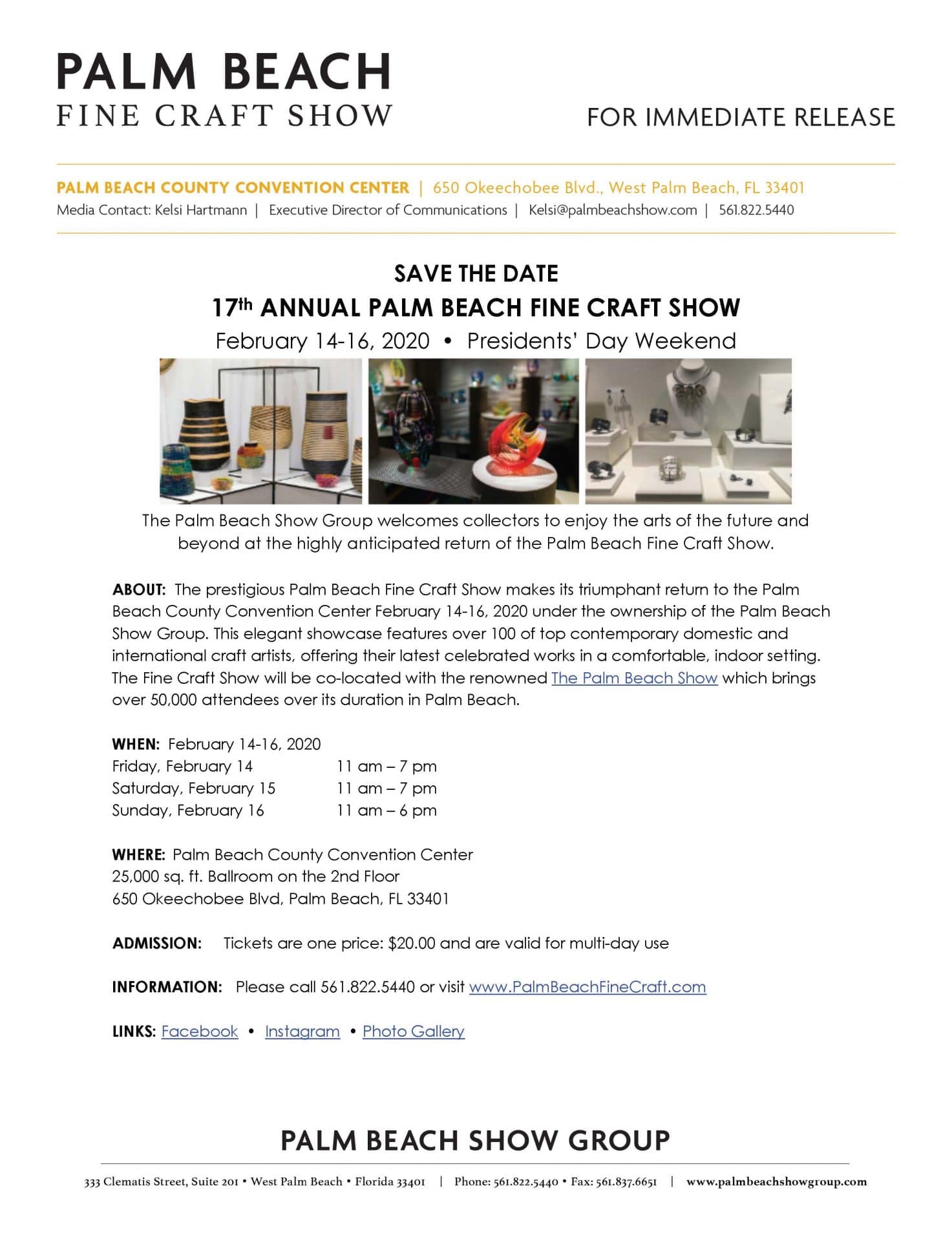 Press Releases Palm Beach Fine Craft Show